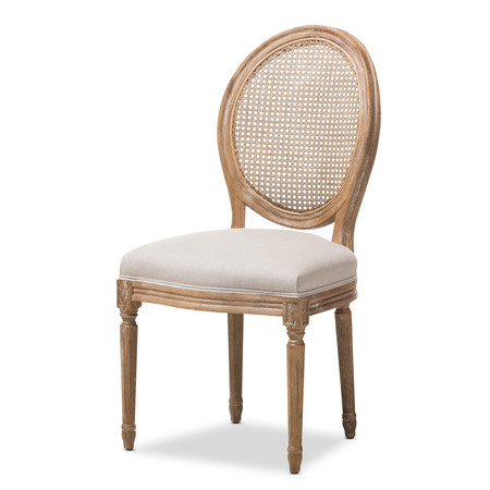 BAXTON STUDIO Adelia Oak Finish Wood and Beige Upholstered Dining Side Chair 133-7335